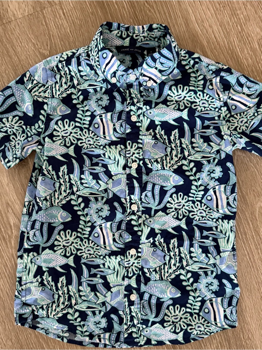 Janie and Jack fish tropical print button down sz 8